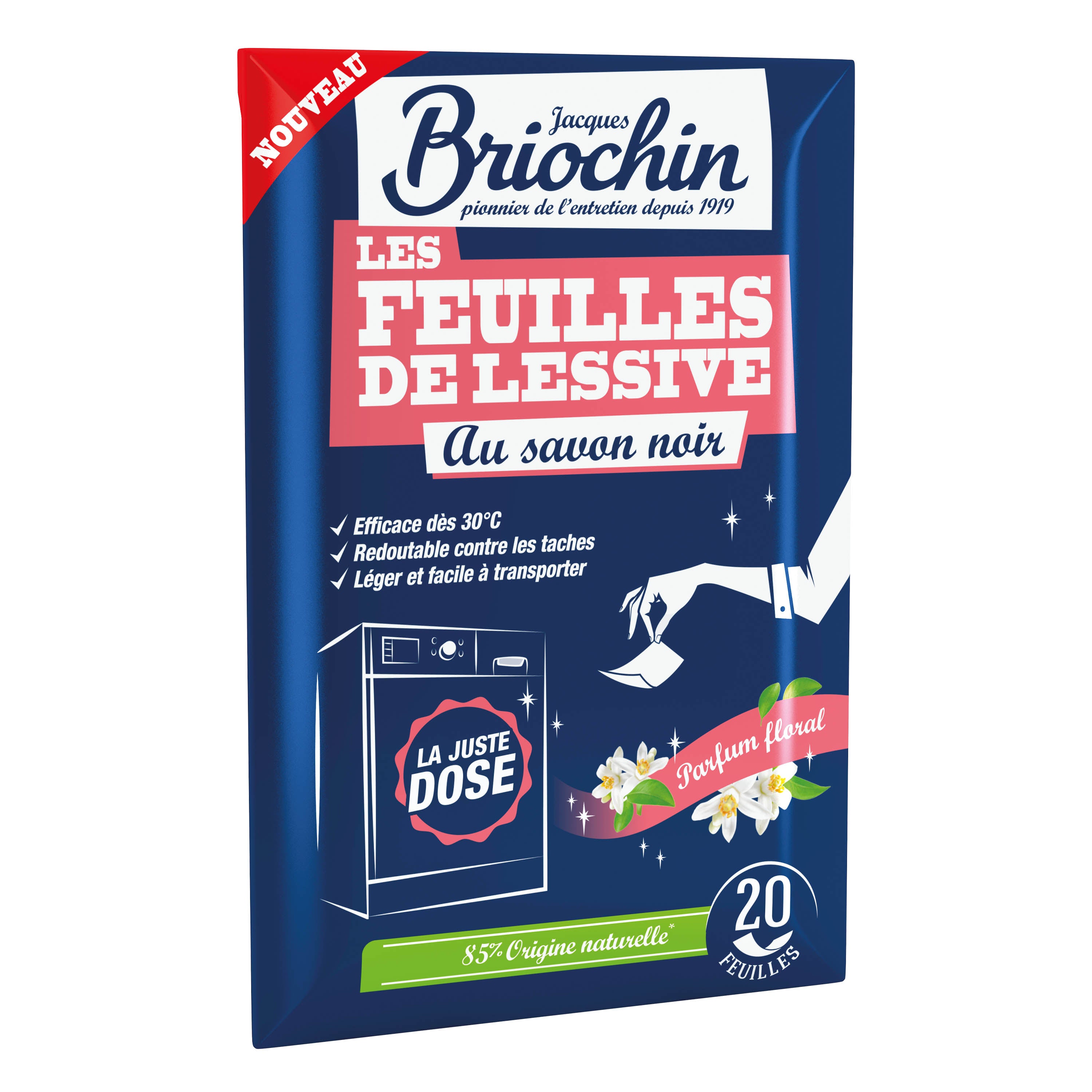 JACQUES BRIOCHIN - Feuilles de lessive au Savon noir parfum Bouquet floral 20 feuilles Parfum Bouquet floral