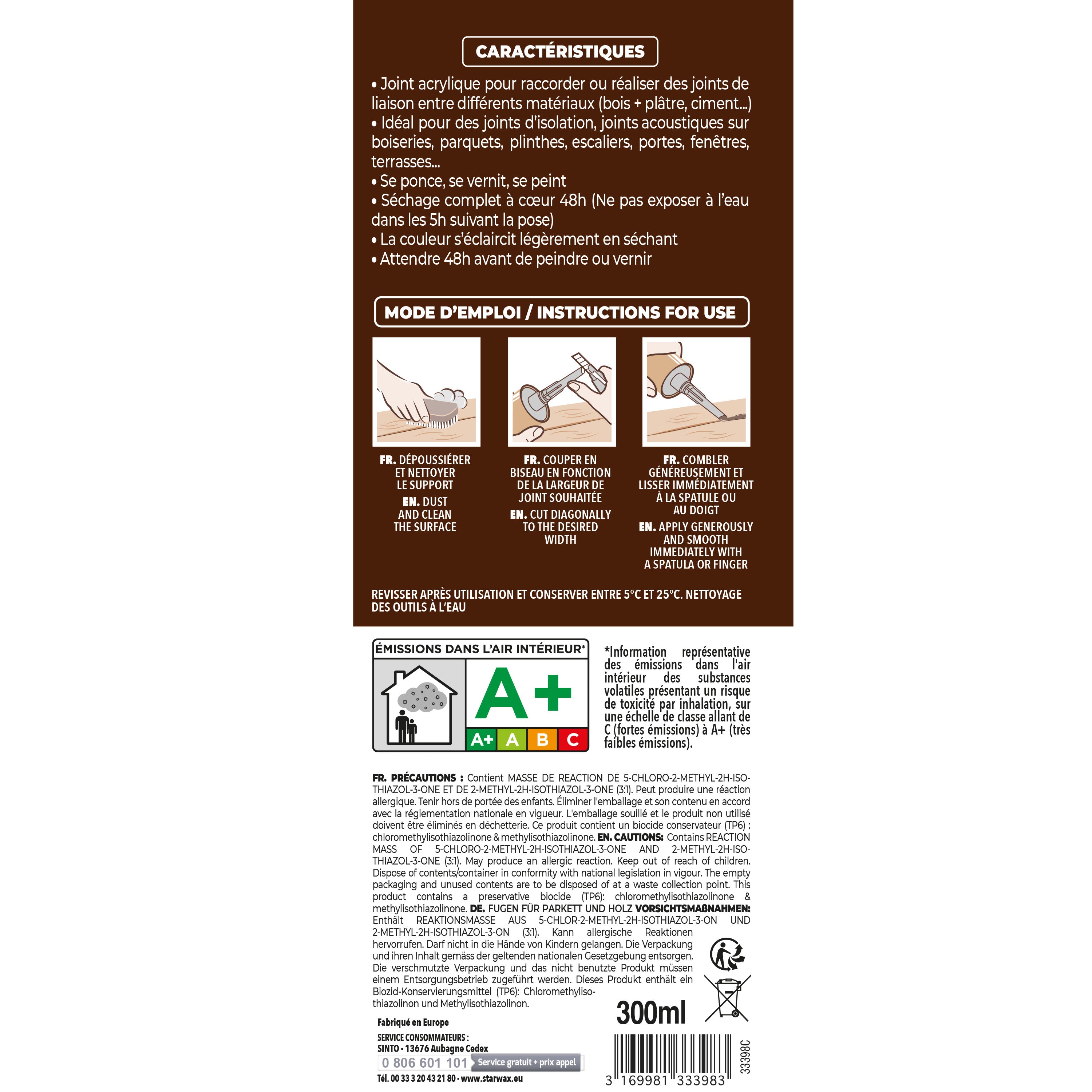 SINTO - Rejointe parquets et boiseries - Etanchéité et raccordement 310ml Chêne clair