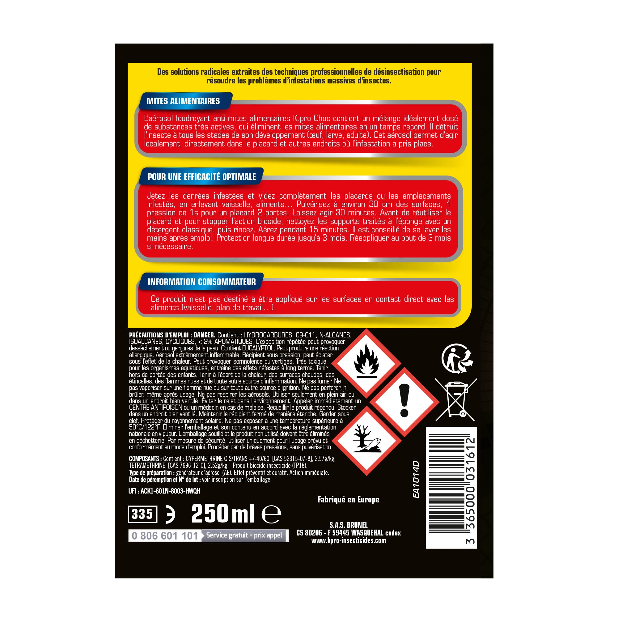 K.PRO - Aérosol foudroyant mites alimentaires 250ml