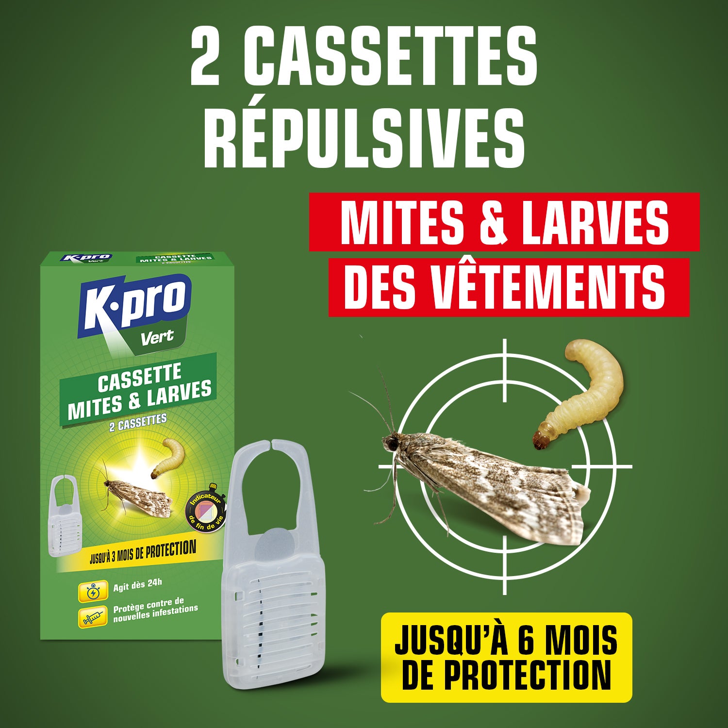 K.PRO - Cassettes répulsives mites des vêtements 2 cassettes