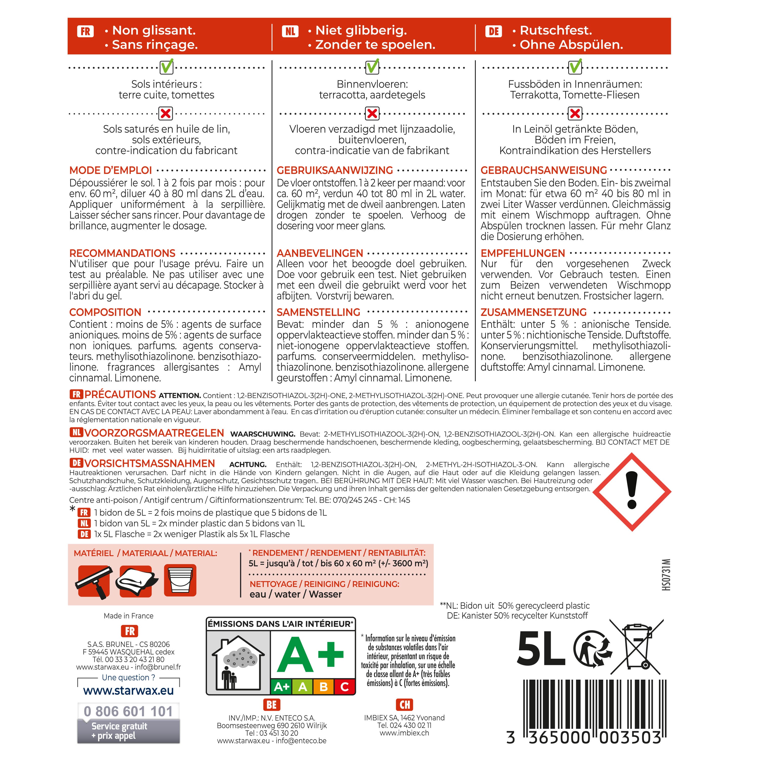 STARWAX - Lait de brillance pour tomettes et terres cuites
 1L