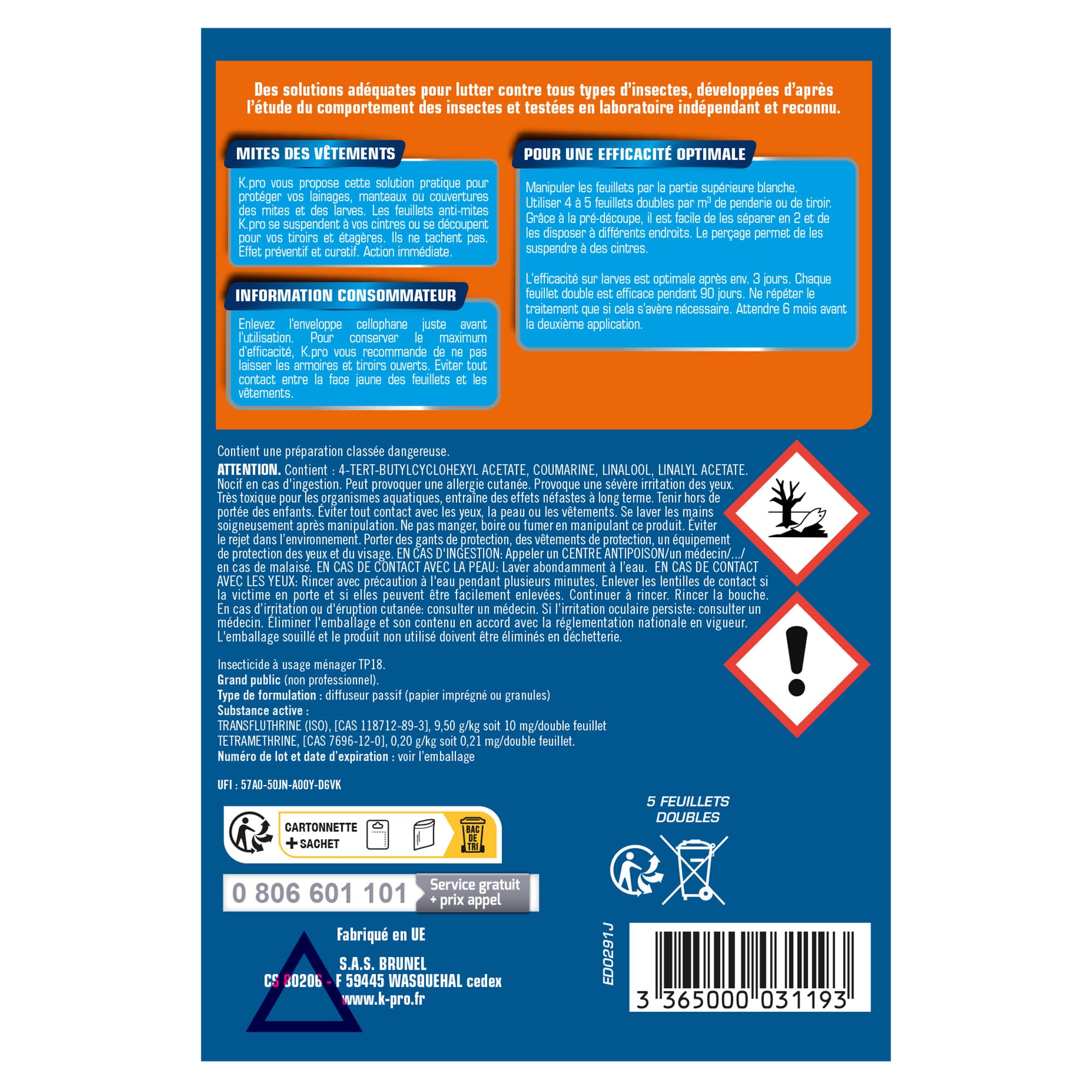 K.PRO - Papier anti-mites des vêtements 5 feuillets doubles lavande