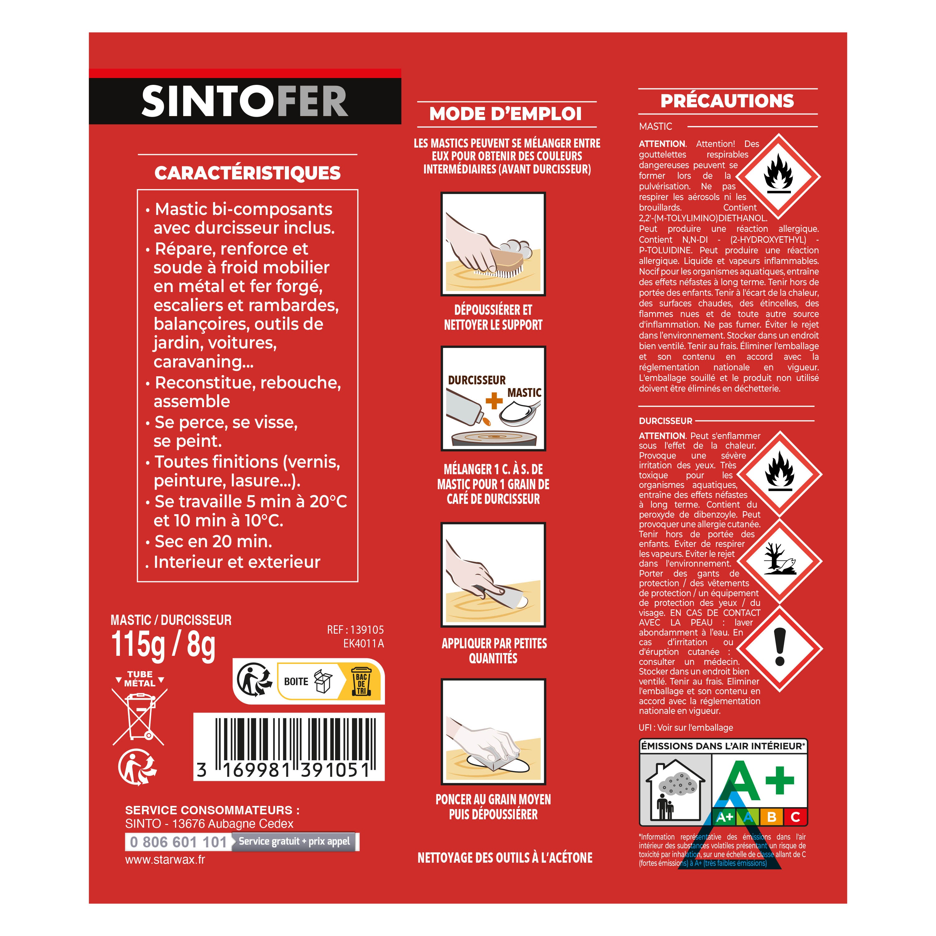 SINTO - Répare métal standard 120g Blanc