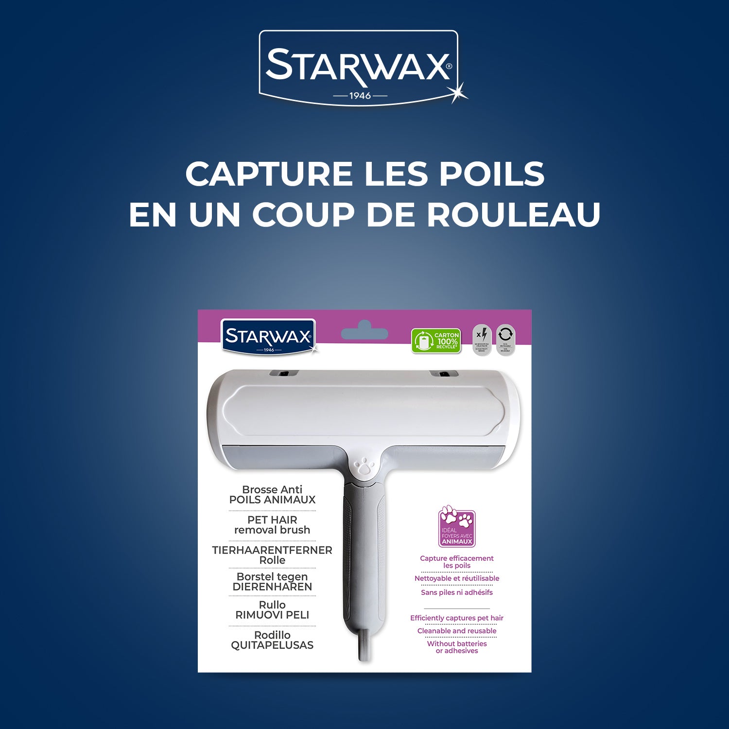 STARWAX - Brosse anti-poils animaux 1 Blanche et gris