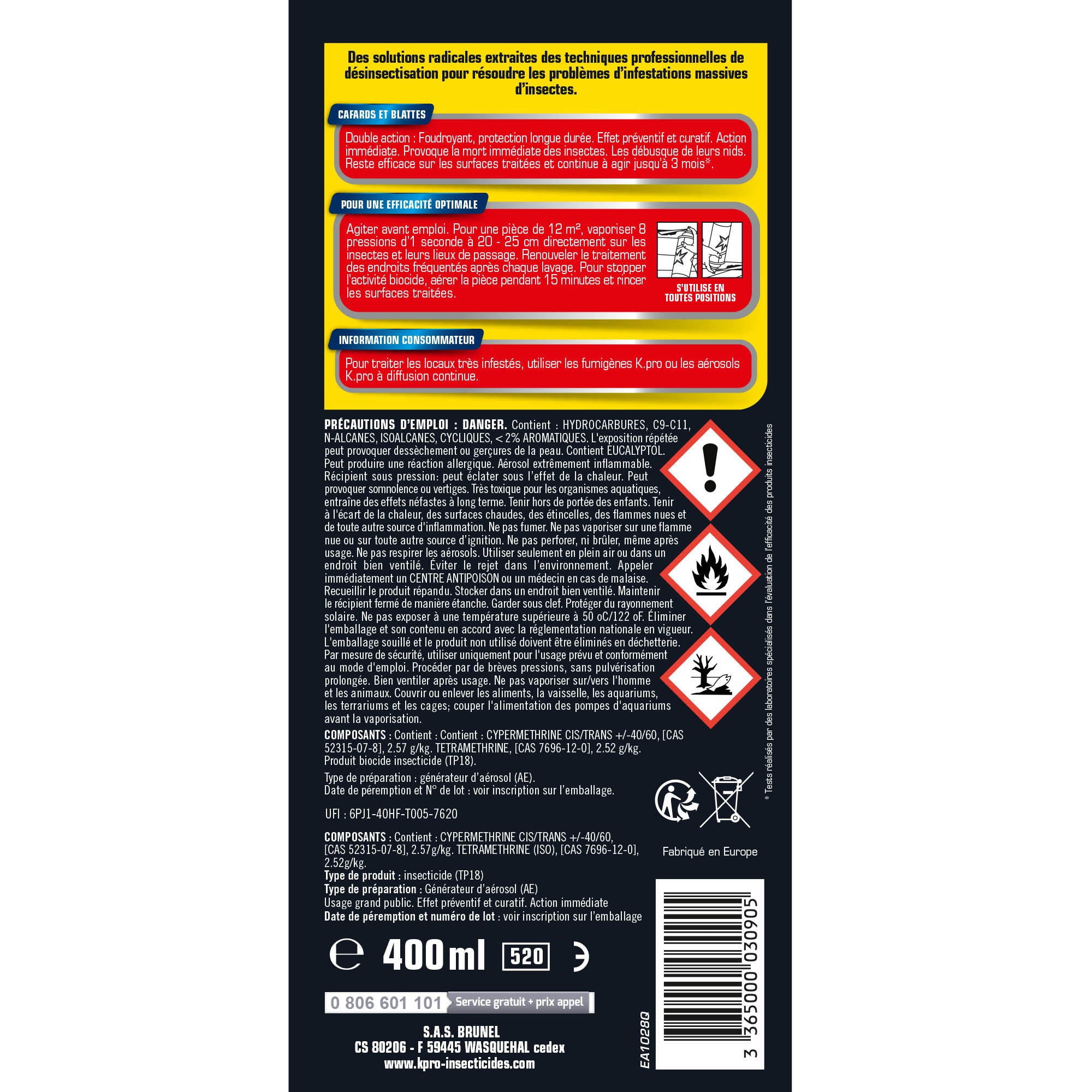 K.PRO - Aérosol foudroyant cafards et blattes
 400ml
