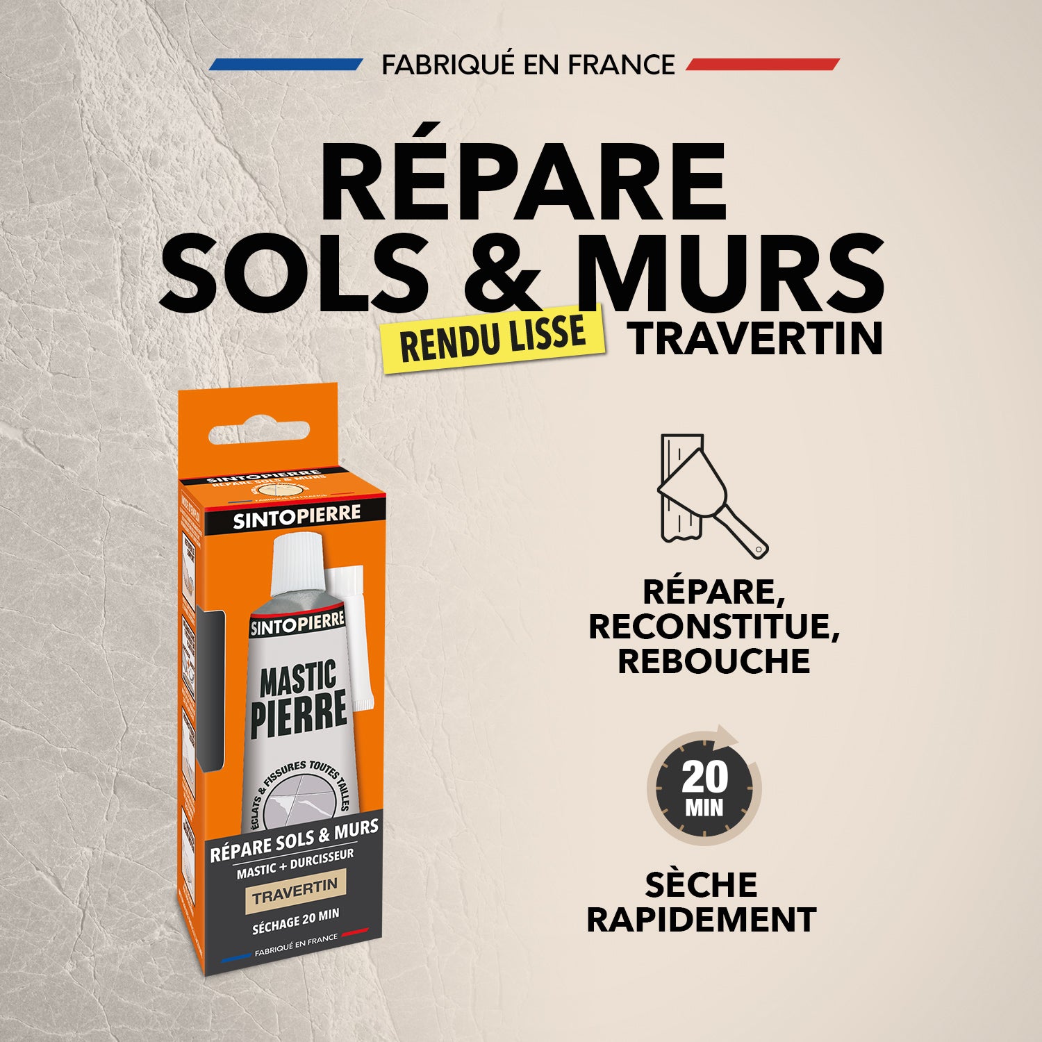 SINTO - Répare sols et murs travertin  (parement, pierres, travertin, comblanchien) 100g Travertin